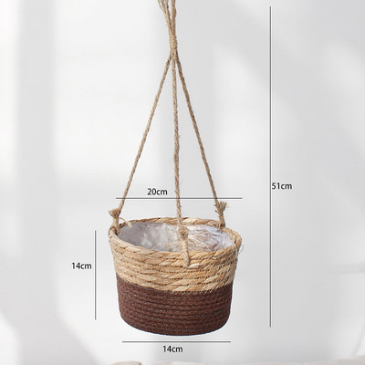 Kerti akasztós virágtartó virágcserép Rattan szőtt függőkosár virágcserep Kézzel készített szalmából szőtt növényakasztók Lakásdekoráció