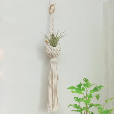 Makramé növénytartó pamut kötél kosár függő légnövények spanyol moha Tillandsia Usneoides virágcserép kosarak fogas fali dekoráció