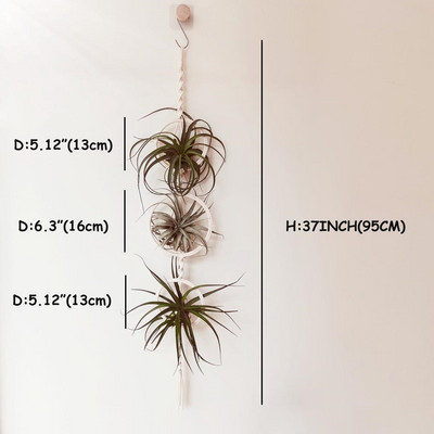 Makramé növénytartó pamut kötél kosár függő légnövények spanyol moha Tillandsia Usneoides virágcserép kosarak fogas fali dekoráció