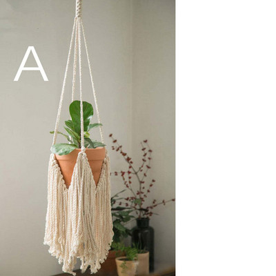 Makramé dekoráció Függő kosarak Növényakasztók Pamut szoba Kézzel készített szőtt virágcserép háló Akasztó Virágcseréptartó Kosár
