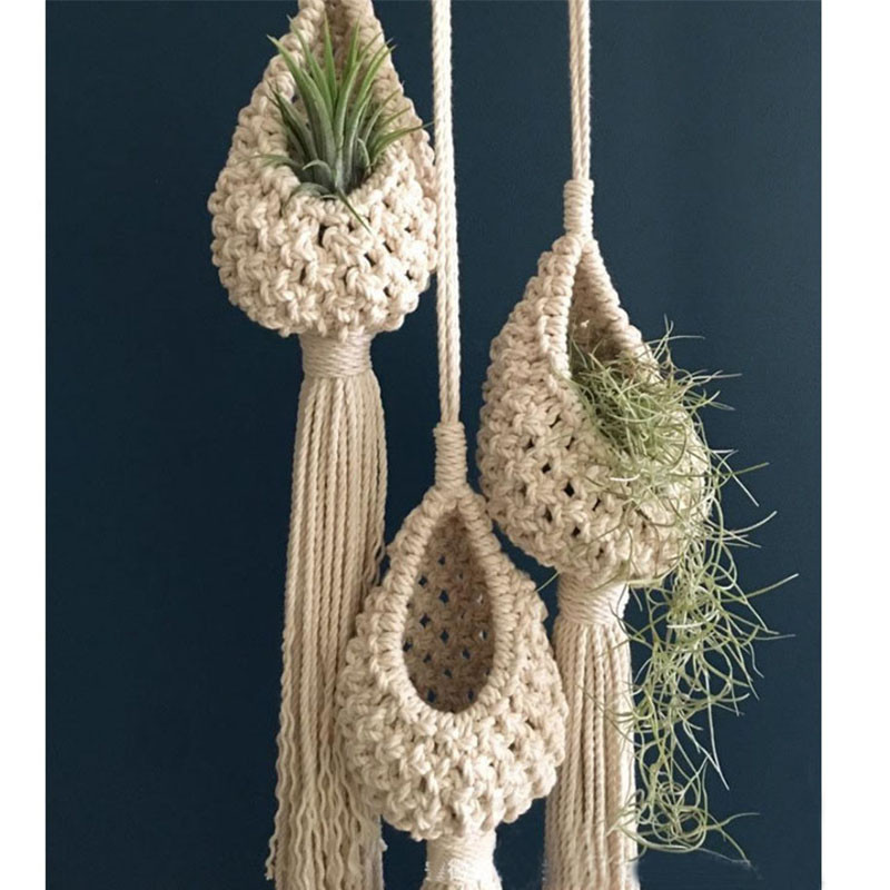 Makramé dekoráció Függő kosarak Növényakasztók Pamut szoba Kézzel készített szőtt virágcserép háló Akasztó Virágcseréptartó Kosár