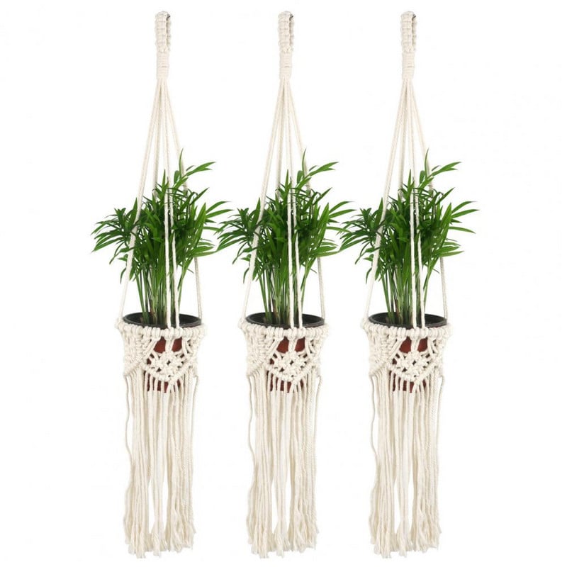 Függesztett kosarak Kézzel szőtt ültetőgép Könnyen felszerelhető Pamut kötél Makramé Design Függesztett növénykosár lakberendezés