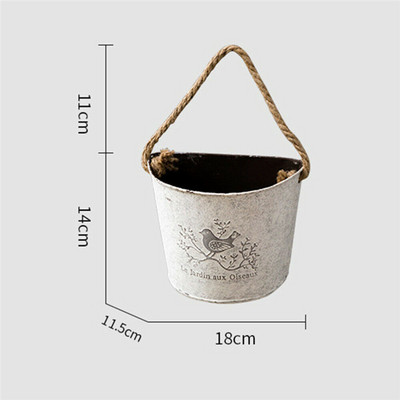 1db Vintage fém virágváza pásztor stílusú rusztikus vas falra szerelhető virágcserepes virágtartók erkélyes kerti növényhez kötéllel