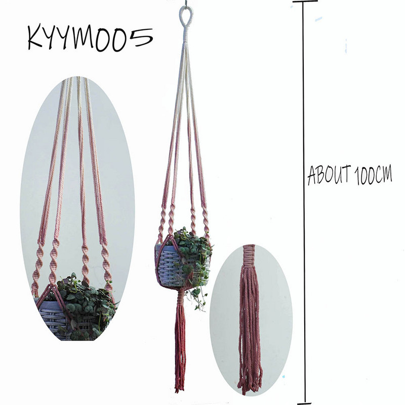 Kézzel készített makramé növényi függő edénytartó színes növényakasztó Gradient Color