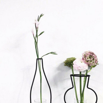 Съвсем нов стил, ретро желязна линия, ваза за цветя, метален държач за растения, модерен масивен домашен декор, желязна ваза в скандинавски стил