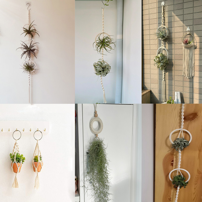 4 részes szett Makramé akasztó Boho fali akasztó Tillandsia zamatos légnövénytartó spanyol moha fali dekoráció udvar