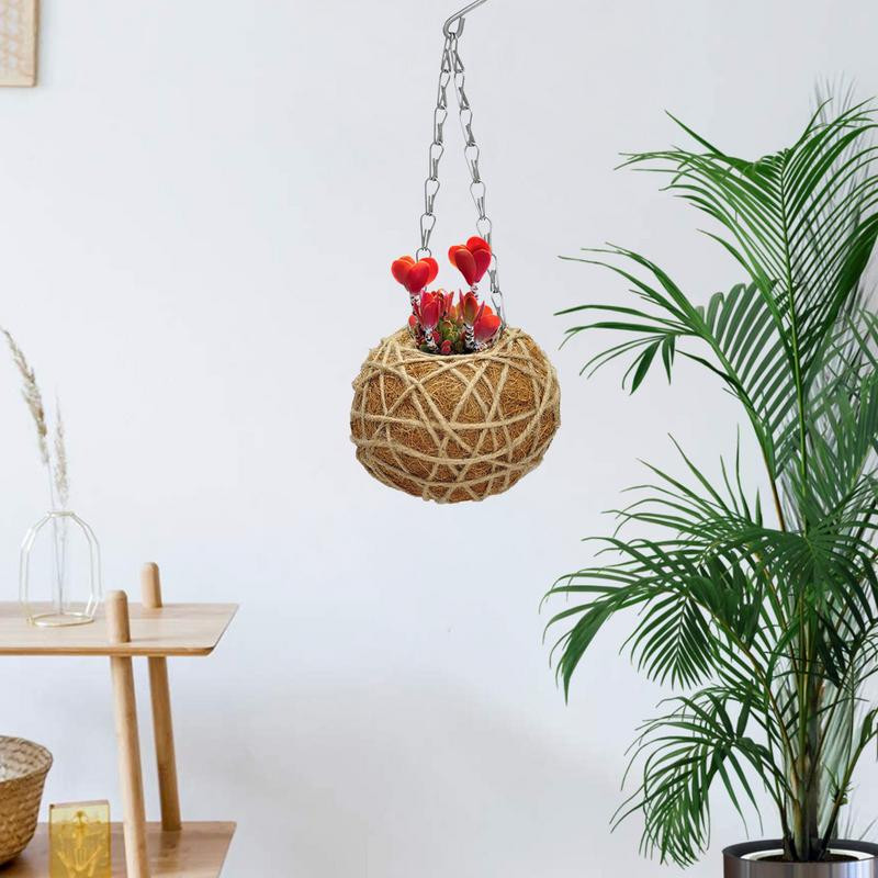 Függesztett kosarak növényekhez Akasztható virágcserepek kókuszbélés fémlánccal Rozsdamentes és biztonságos gyors összeszerelés kültéri használatra