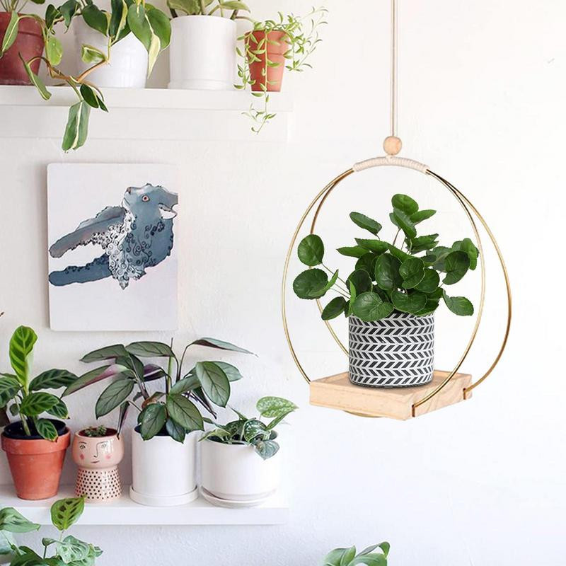 Függesztett növény fa alap Makramé akasztó virágcserep ültető akasztó fali dekoráció Udvar kerti akasztó akasztó akasztós kosár