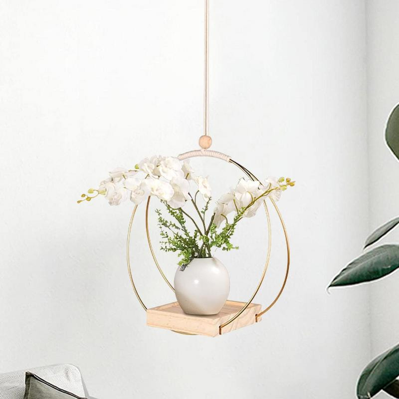 Függesztett növény fa alap Makramé akasztó virágcserep ültető akasztó fali dekoráció Udvar kerti akasztó akasztó akasztós kosár