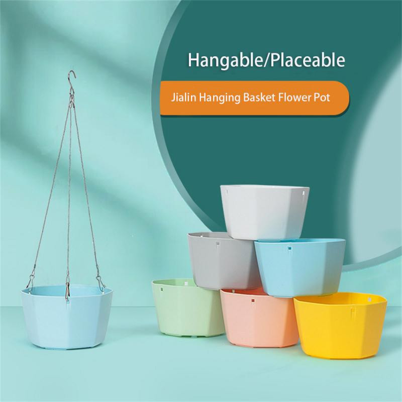 Függesztett kosár Műanyag cserepes növénycserep Függő virágcserep Többszínű falra szerelhető virágcserep Zöld növény virágcserép