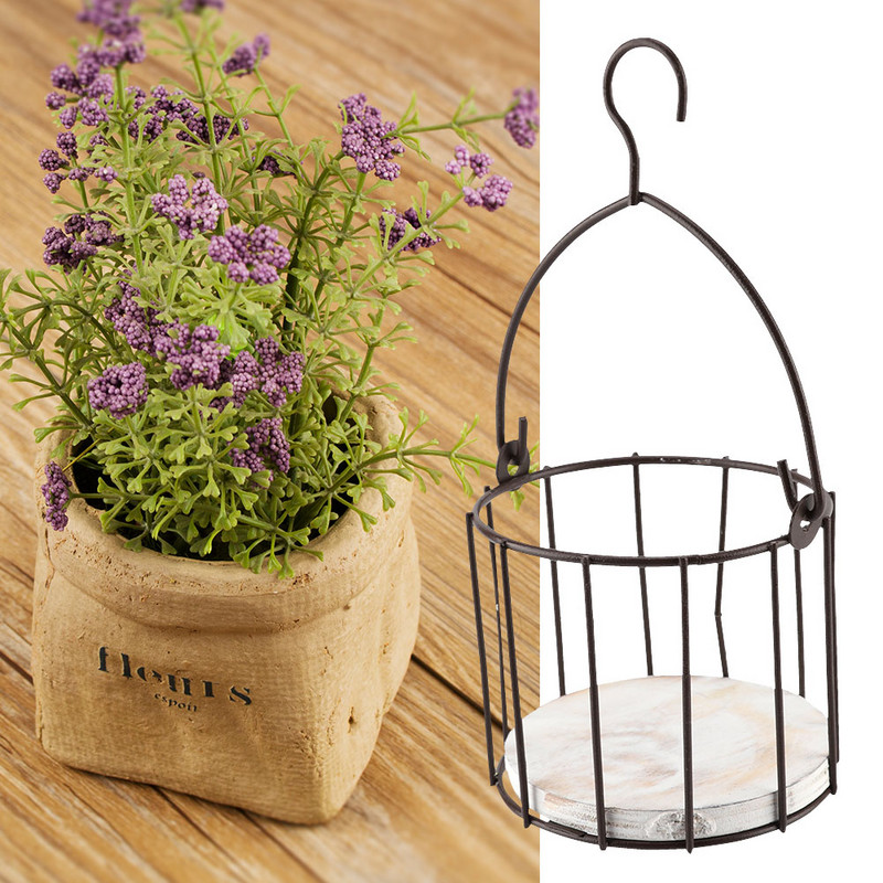 Európa-stílusú fa alap vas virág akasztós állvány mesterséges növények kosár