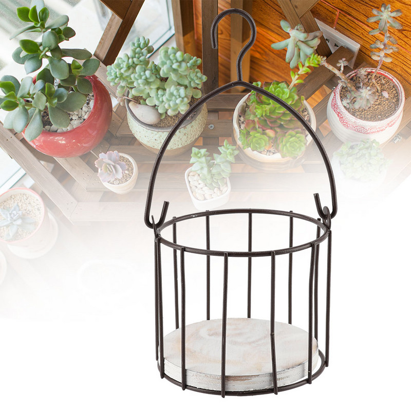 Európa-stílusú fa alap vas virág akasztós állvány mesterséges növények kosár