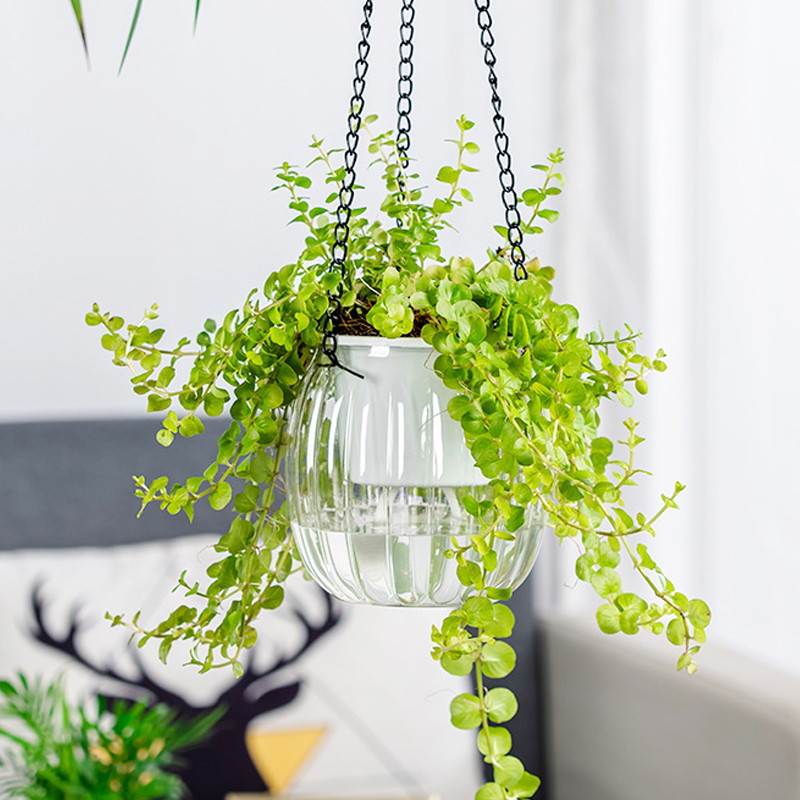 1db átlátszó önöntöző ültető növény virágcserép erkély otthon hidroponikus virágcserép függő kosár lusta