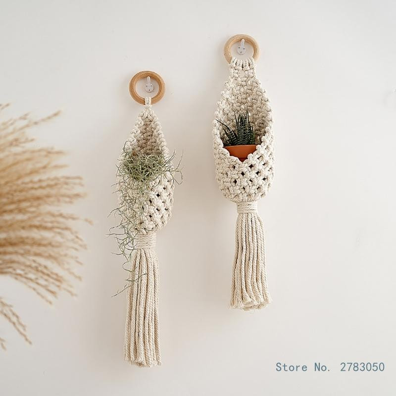 Makramé falra akasztható levegős növénytartó ültetőgép pamut kézi szövés virágcserép hálótáska otthoni kert dekorációhoz hálószoba dekoráció