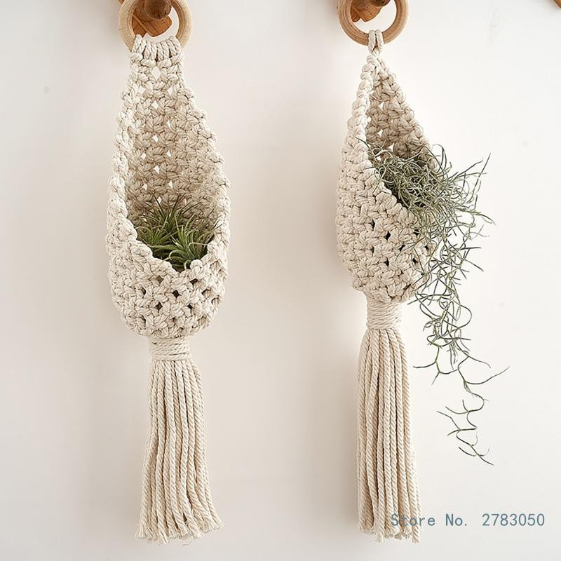 Makramé falra akasztható levegős növénytartó ültetőgép pamut kézi szövés virágcserép hálótáska otthoni kert dekorációhoz hálószoba dekoráció