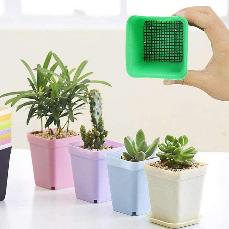 50 DB virágcserep lyukhálós párna 10cmx10cm átmérőjű kerek bonsai cserep alsó rácsszőnyeg hálós vízelvezető lyukháló 2022 új