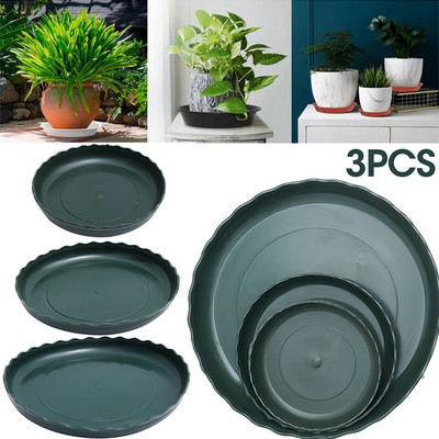3 bucăți ghivece pentru plante, din plastic, formă rotundă, bază pentru ghiveci, 3 dimensiuni, flori de grădină, tavă verde pentru picurare, farfurii pentru economisirea apei, accesorii de grădină