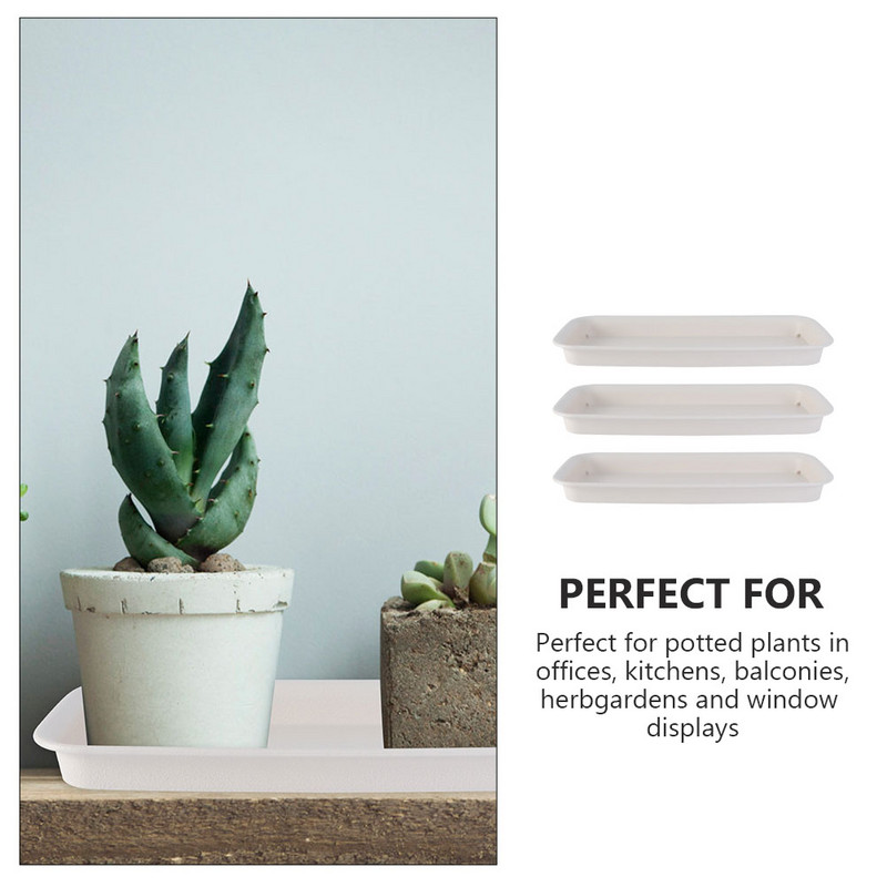 3 db Virágnövények Medence Cserepes tálcák Vízedény Virágcserep alsó Négyszögletes Kertészet Fehér Műanyag