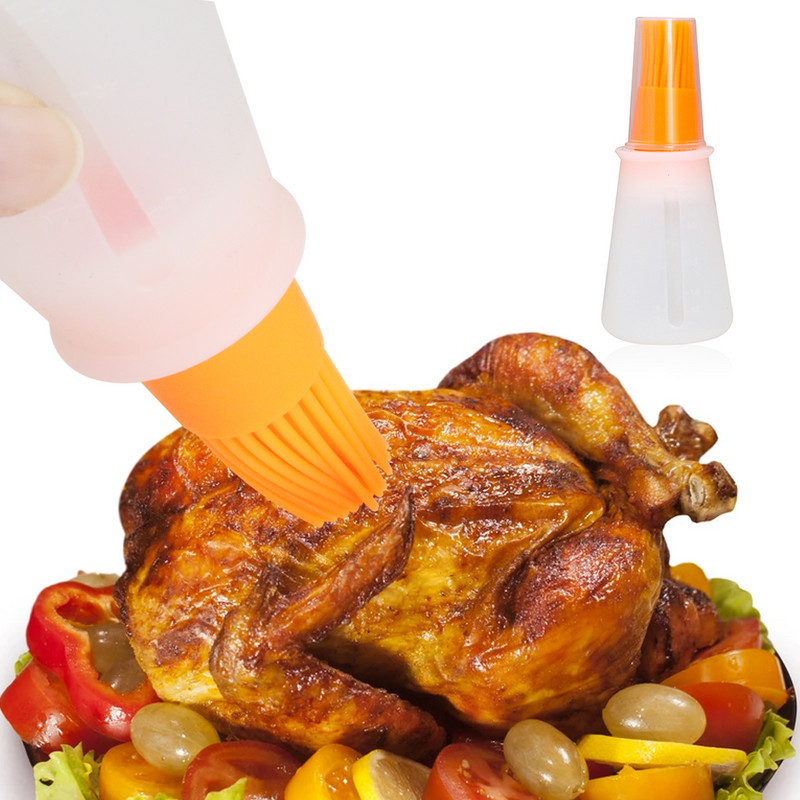 Barbecue olajkefe olajadagoló ecsettel, magas hőmérsékletnek ellenálló szilikon fűszeres palackkefe Konyhai sütőeszközök