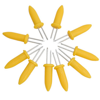 Καυτές πωλήσεις 10 τεμ./συσκευασία Σουβλάκια με δύο δόντια Μπάρμπεκιου Πιρούνι Φρούτα καλαμπόκι Θήκη BBQ Πιρούνι Garpu Tool Yellow