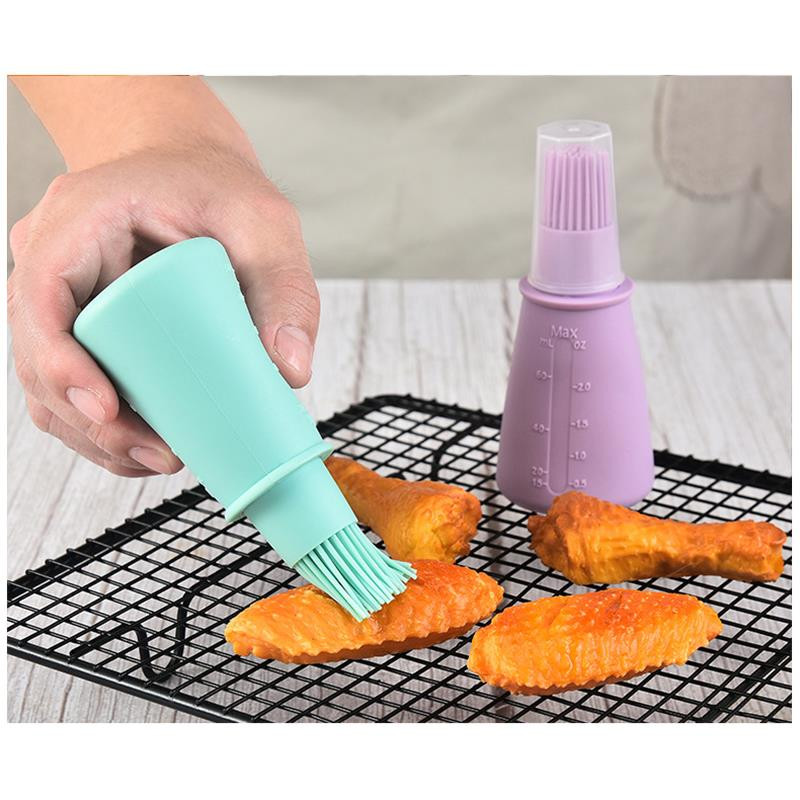 1db Nordic Style szilikon olajos flakon kefe Multifunkciós ráncos ecset szósz olajos flakon tetővel Grill szerszámok Tartozékok