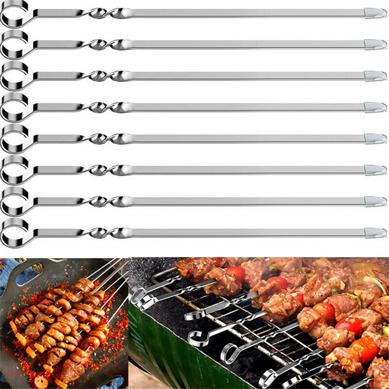 12 vnt 38 cm nerūdijančio plieno kepsninių iešmo lazdelės kepsninių šakučių rinkinys ilgos rankenos kabobinių iešmelių plokščios, didelės apkrovos lauko stovyklavimo įrankiai
