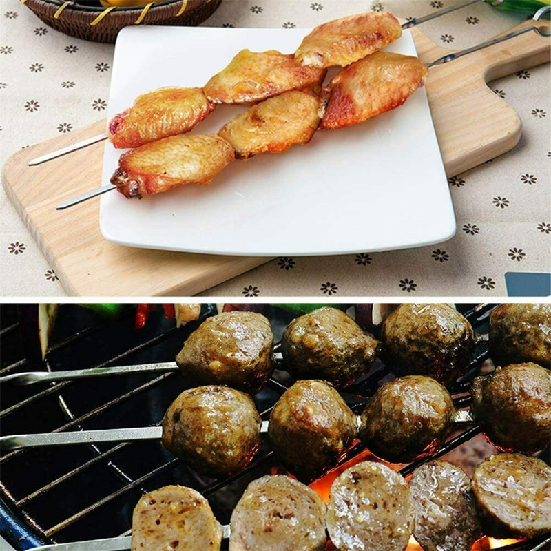 12 vnt 38 cm nerūdijančio plieno kepsninių iešmo lazdelės kepsninių šakučių rinkinys ilgos rankenos kabobinių iešmelių plokščios, didelės apkrovos lauko stovyklavimo įrankiai