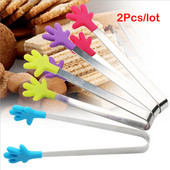 Csúszásmentes salátatálalás Grillfogó rozsdamentes acél nyél Kreatív konyhai főzőeszközök Jégkenyérfogók Mini szilikon ételkapocs