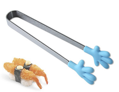 Csúszásmentes salátatálalás Grillfogó rozsdamentes acél nyél Kreatív konyhai főzőeszközök Jégkenyérfogók Mini szilikon ételkapocs