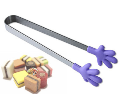 Csúszásmentes salátatálalás Grillfogó rozsdamentes acél nyél Kreatív konyhai főzőeszközök Jégkenyérfogók Mini szilikon ételkapocs