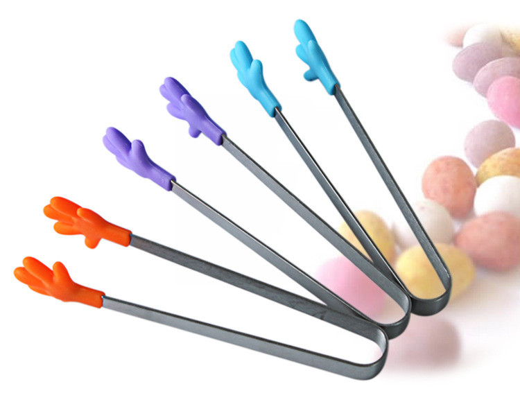Csúszásmentes salátatálalás Grillfogó rozsdamentes acél nyél Kreatív konyhai főzőeszközök Jégkenyérfogók Mini szilikon ételkapocs