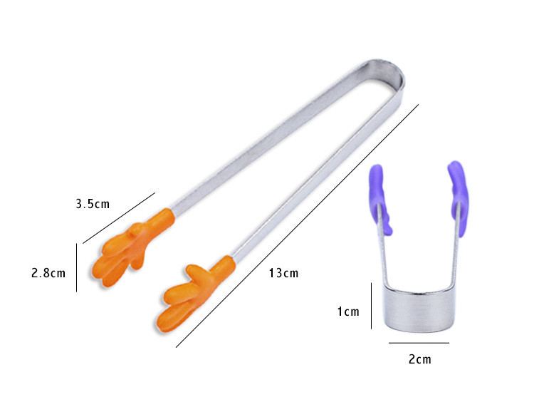 Csúszásmentes salátatálalás Grillfogó rozsdamentes acél nyél Kreatív konyhai főzőeszközök Jégkenyérfogók Mini szilikon ételkapocs