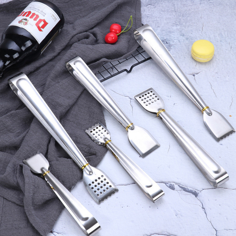 Nerūsējošā tērauda virtuves virtuves knaibles, karstumizturīgas, izdobtas bārbekjū pārtikas knaibles Maizes salāti Ledus kubiņu saspraudes virtuves piederumi