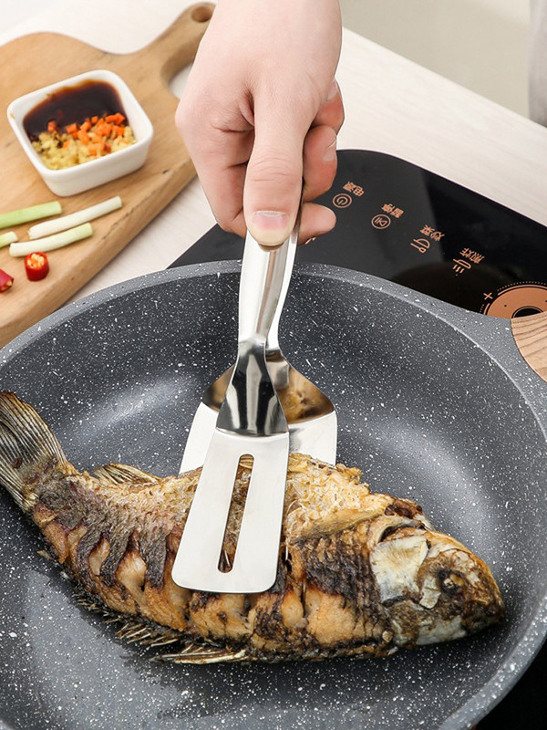 Rozsdamentes acél sütőlapátos csipesz Multifunkcionális steak BBQ csipesz halsütő spatula kapocs kenyércsipesz Háztartási konyhai eszköz