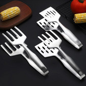 Grillezőfogók Rozsdamentes acél deformációgátló tálalófogók Üreges, faragott kivitelű hornyos fogantyú ételbilincs hőálló ételfogó