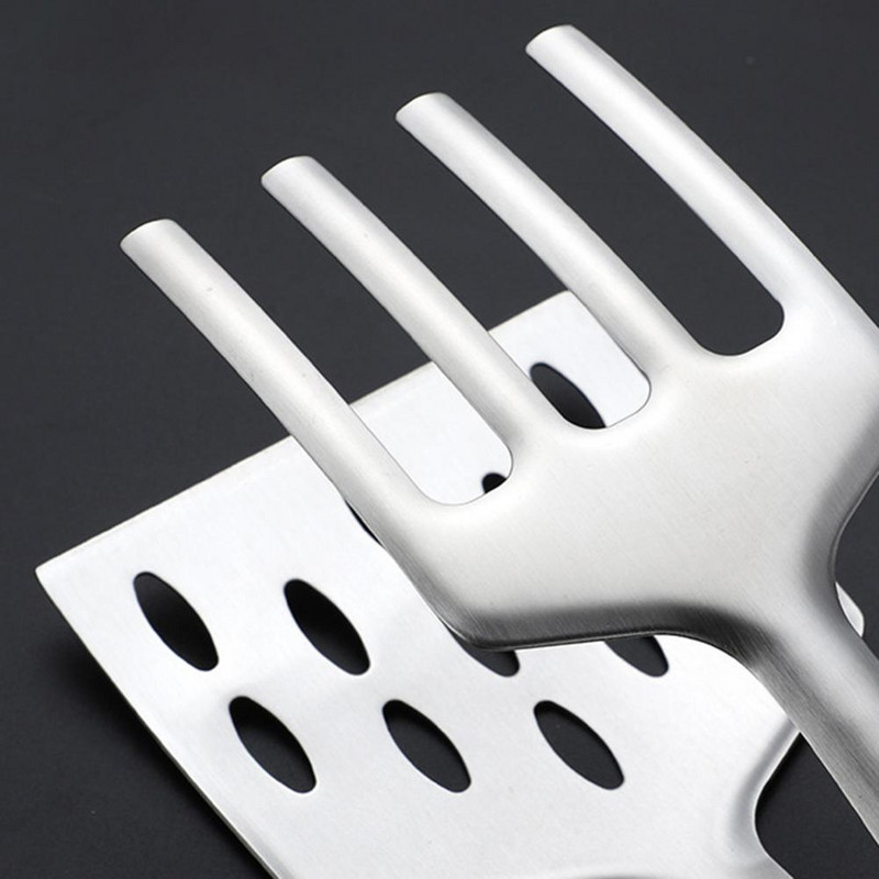 Grillezőfogók Rozsdamentes acél deformációgátló tálalófogók Üreges, faragott kivitelű hornyos fogantyú ételbilincs hőálló ételfogó