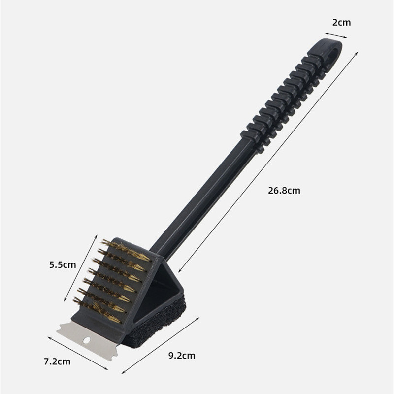 3 az 1-ben réz drótkefék kültéri kemping piknik grillező kefe hosszú nyelű grillkefe szivacskaparóval többszerszám