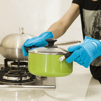 ZKNOC Неплъзгаща се топлоустойчива силиконова ръкавица Силиконова ръкавица за фурна Барбекю Барбекю Топлоустойчиви ръкавици Ръкавица за печене Кухненски инструмент