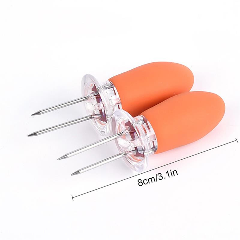 2 gab Kukurūzas vālītes turētāji, karstumizturīgi nerūsējošā tērauda BBQ zari iesmi Dakšiņas ballīšu grilēšanai BBQ rīki