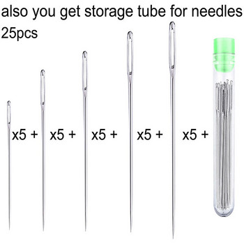 25 τεμ./Σετ 5 μεγεθών από ανοξείδωτο ατσάλι Big Eye Needle Cross Stitch Needle Ebroidery Tools Home Εργαλεία ραπτικής με μπουκάλι