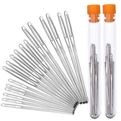 9 db varrási kiegészítők nagy szemek, tompa varrótűk keresztszemes kötőtű, kézzel készített bőr hímző cérna tű