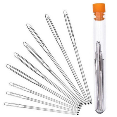 9 db varrási kiegészítők nagy szemek, tompa varrótűk keresztszemes kötőtű, kézzel készített bőr hímző cérna tű