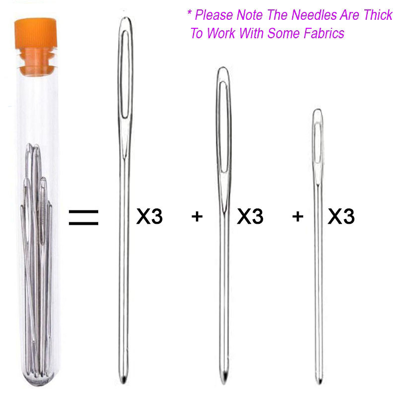 9 db varrási kiegészítők nagy szemek, tompa varrótűk keresztszemes kötőtű, kézzel készített bőr hímző cérna tű
