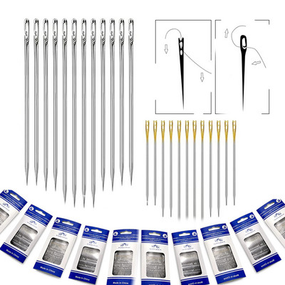 24/12X Stainless Steel Sewing Needles Self-Threading Needles DIY Quick Threading Needle Embroidery Tailor Clothing Stitch Tools