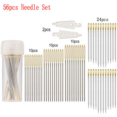 30 db keresztszemes tűk és 24 db önbefűző tűk 2 db rozsdamentes acél tűbefűzővel barkácsolási hímzési kézimunkáshoz