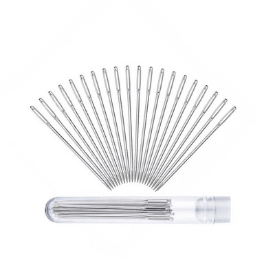 9 db nagy szemű, tompa varrótű keresztszemes kötőtű, kézzel készített bőr hímző cérna tűvarró kellékek