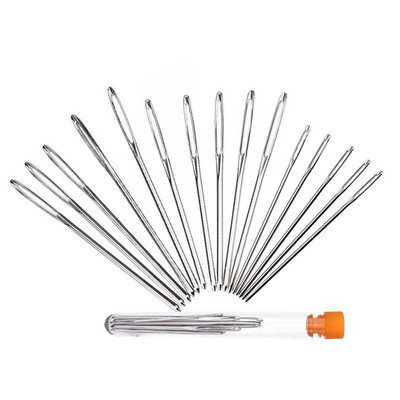 9 db nagy szemű, tompa varrótű keresztszemes kötőtű, kézzel készített bőr hímző cérna tűvarró kellékek