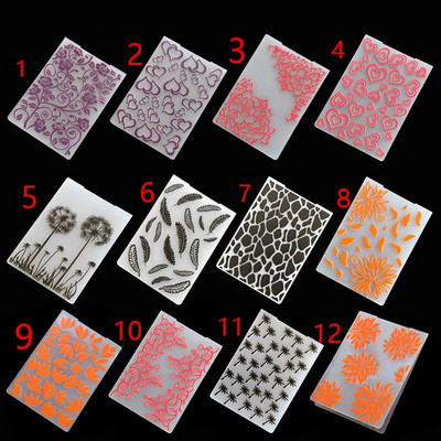 12 στυλ Φάκελος 3D ανάγλυφο Διαφανές ανάγλυφο Πλαστικές πλάκες Σχέδιο για DIY μήτρες κοπής χαρτιού Scrapbooking 10,5x14,5 cm