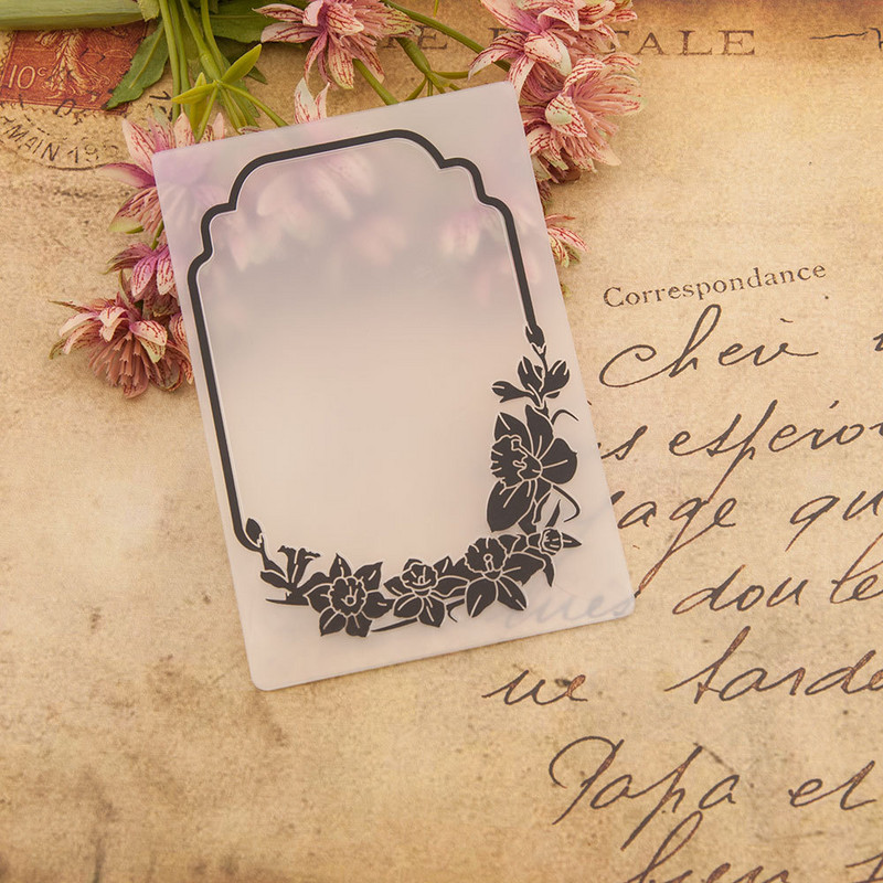 Jauns 2023. gada ziedu rāmja reljefs mapes caurspīdīgs 3D plastmasas plākšņu dizains papīra karšu dekorēšanai ar reljefu griešanas veidnēm