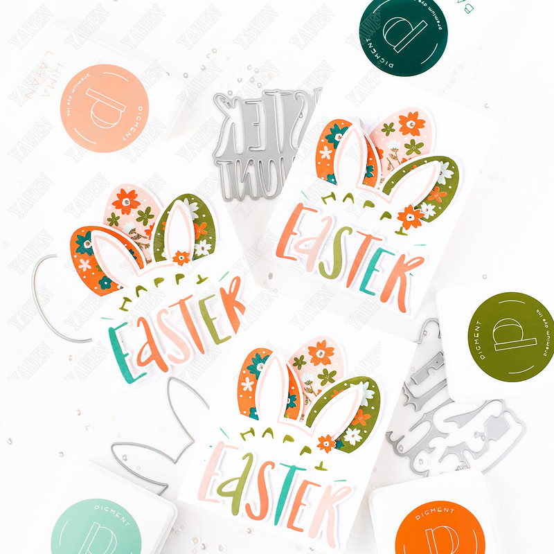 Bunny Ears griešanas matricas un trafaretu albums dienasgrāmatas dekorēšana Trafaretu karšu izgatavošanas veidnes rokasgrāmata DIY 2023 jauns